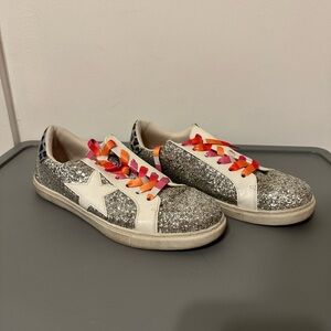 Torrid x Betsey Johnson Silver Glitter Sneakers with Star and Colorful Laces